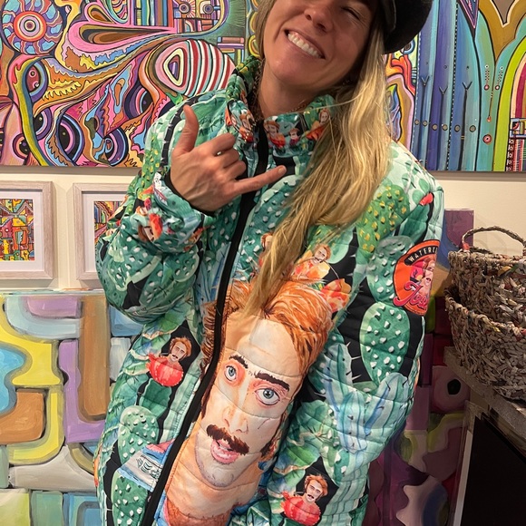 Nicolas Cage Raising Arizona Trippy Cactus Puffer - 80s Coen Bros Pop Art Jacket - Picture 14 of 17